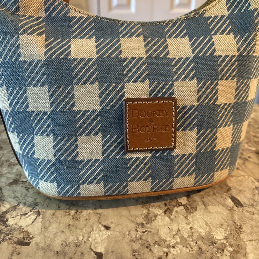 Vintage Y2K DOONEY & BOURKE Houndstooth Checkered Blue White Hobo Bag Purse VGUC - Picture 2 of 16